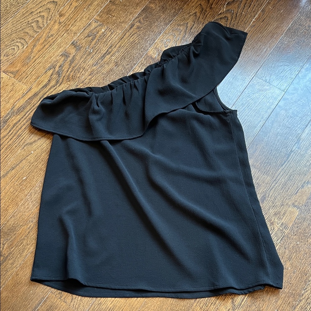 Black One-Shoulder Ruffle Top - Picture 2 of 2